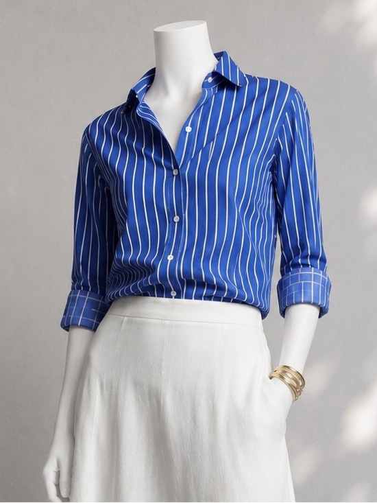 Lauren Ralph Lauren Tops - 90s Y2K Lauren Ralph Lauren Striped Monogram Shirt L Blue White Cotton Top